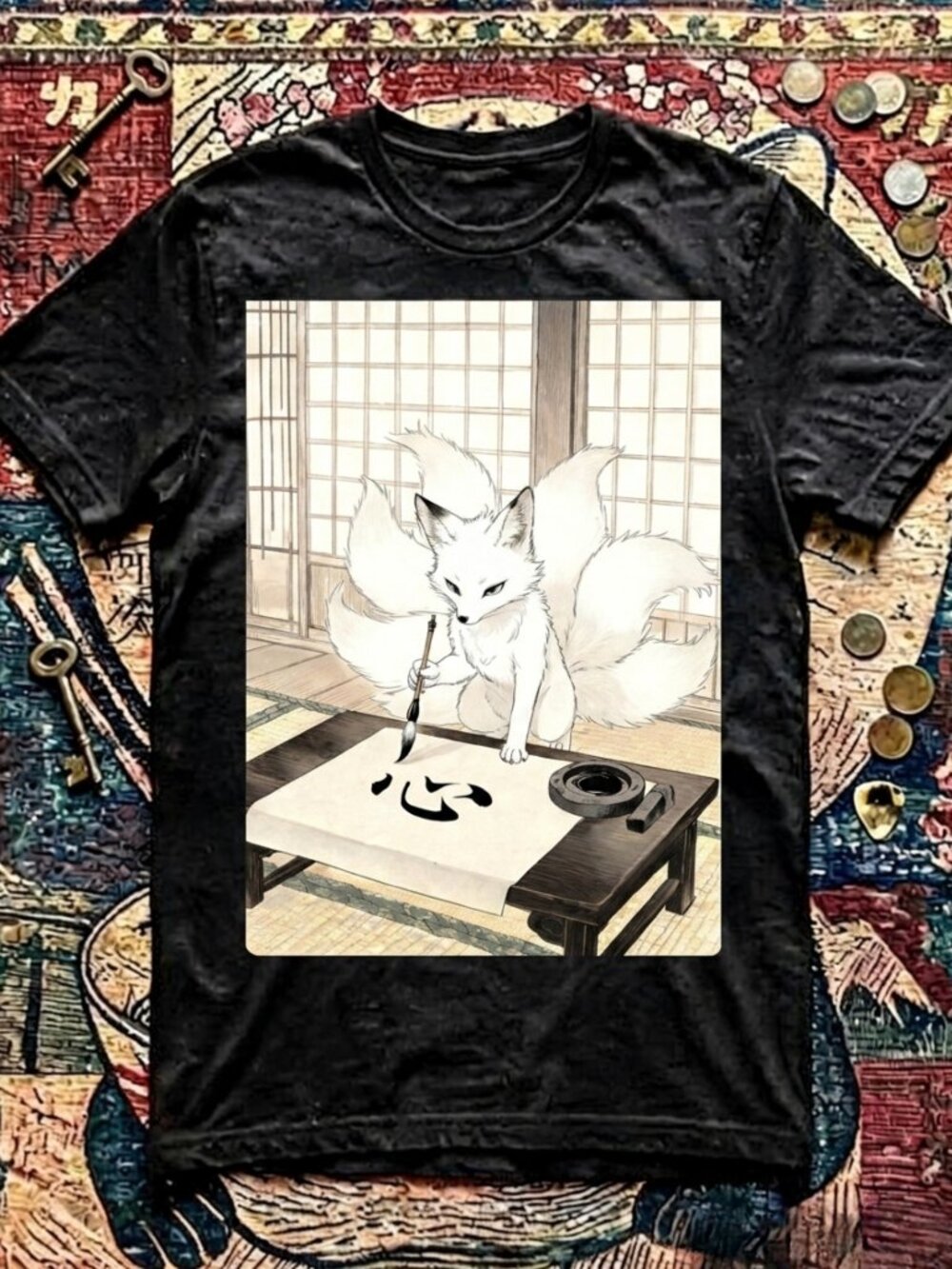 Vintage Japanese Kitsune Fox Graphic T-Shirt Unisex Anime Y2K Streetwear